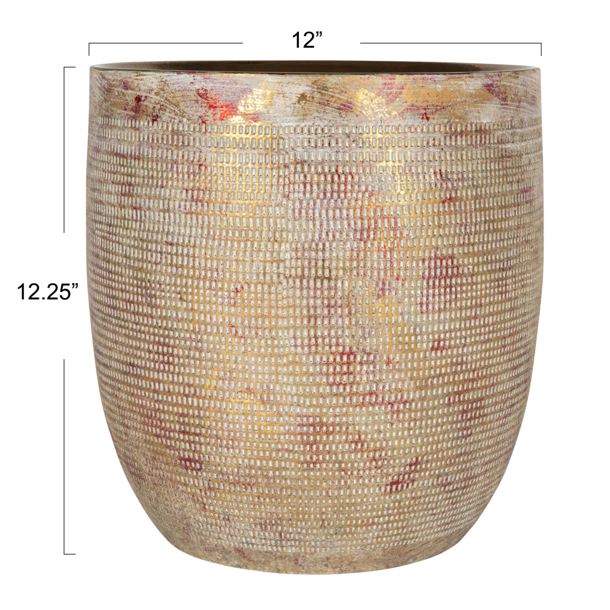 Hello Honey® 12" Metallic Gold Coastal Embossed Textured Stoneware Planter